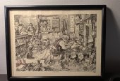 “At The Depot” Vintage 1930s Framed Etching Excellent Condition