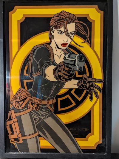 Large Lara Croft Custom Serigraph Silk Screen Print 24 x 36 inches Wood Frame under Glass