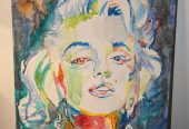 Signed Marilyn Monroe Original Watercolor Painting 16 x 20 inches Canvas