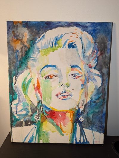 Signed Marilyn Monroe Original Watercolor Painting 16 x 20 inches Canvas