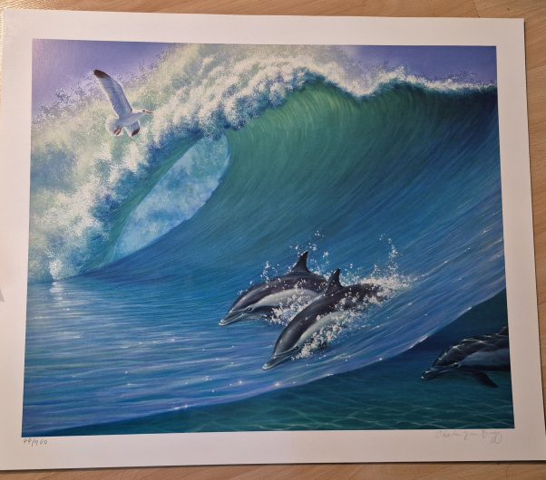 Charles Lynn Bragg’s “Surfing Dolphins” Limited Edition Serigraph (screen print) – 22 1/2″ x 18″